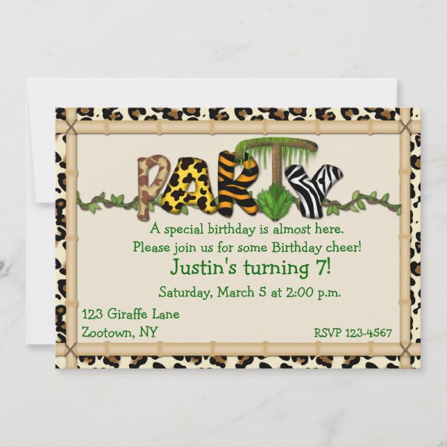 Jungle Print Birthday Party Invitation (Front)