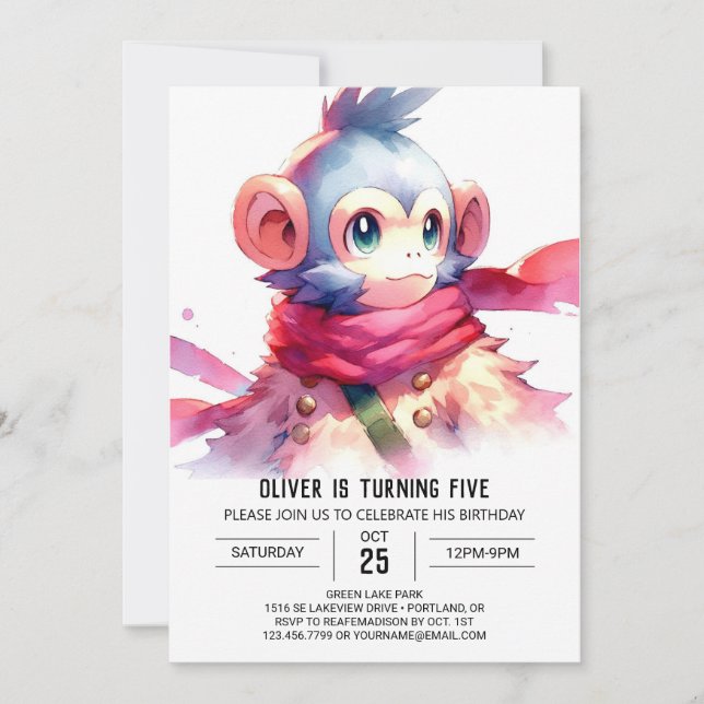 Jungle Printable Monkey Birthday Invitation (Front)