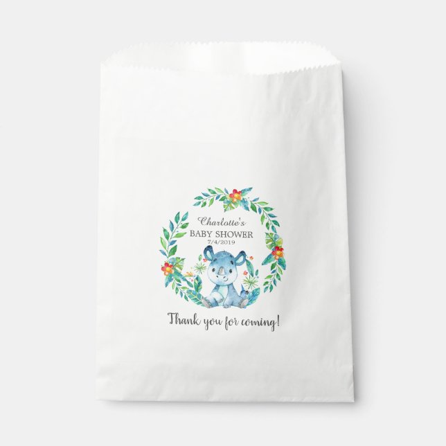 Jungle Rhino Baby Shower Favour Bags (Front)