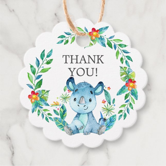 Jungle Rhino Baby Shower Favour Gift Tag (Front)