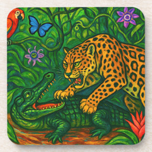“Jungle Rivals” - Colourful Wildlife Portrait Coaster