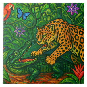 “Jungle Rivals” - Colourful Wildlife Portrait Tile