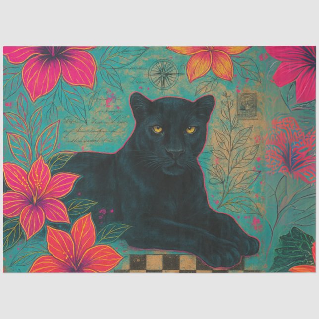 Jungle Royalty – Tropical Panther Decoupage Paper (Front)