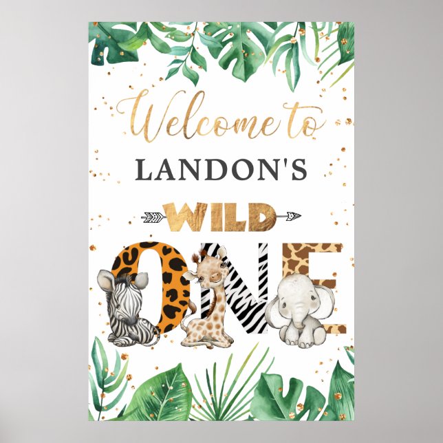 Jungle Safari 1st Birthday Party Welcome Poster (Front)