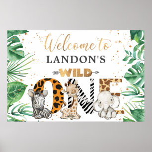 Jungle Safari 1st Birthday Party Welcome Poster
