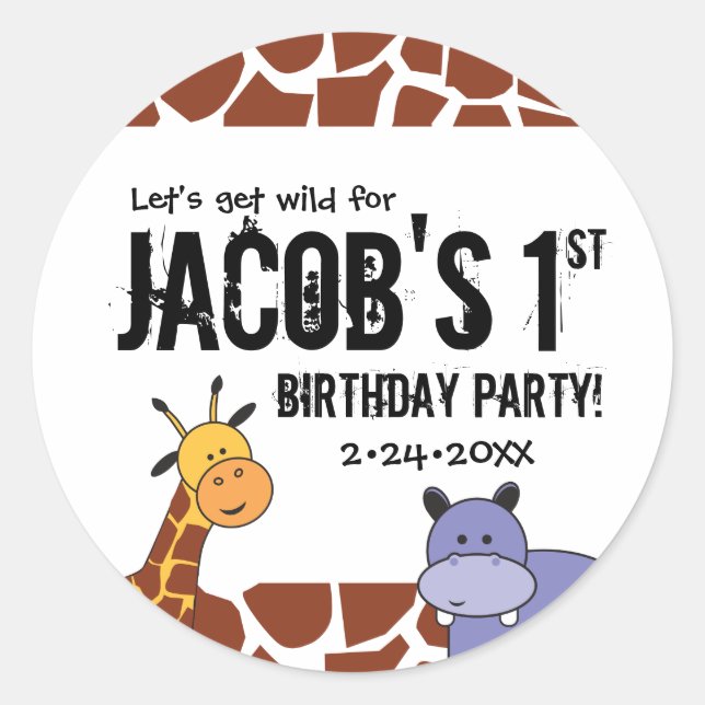 Jungle, Safari 1st Birthday, Personalized Classic Round Sticker (Front)