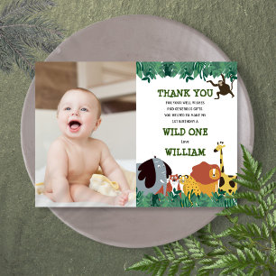 Jungle Safari 1st Birthday Wild One Thank You Card