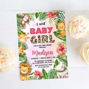 Jungle Safari A Sweet Baby Girl Baby Shower Invitation