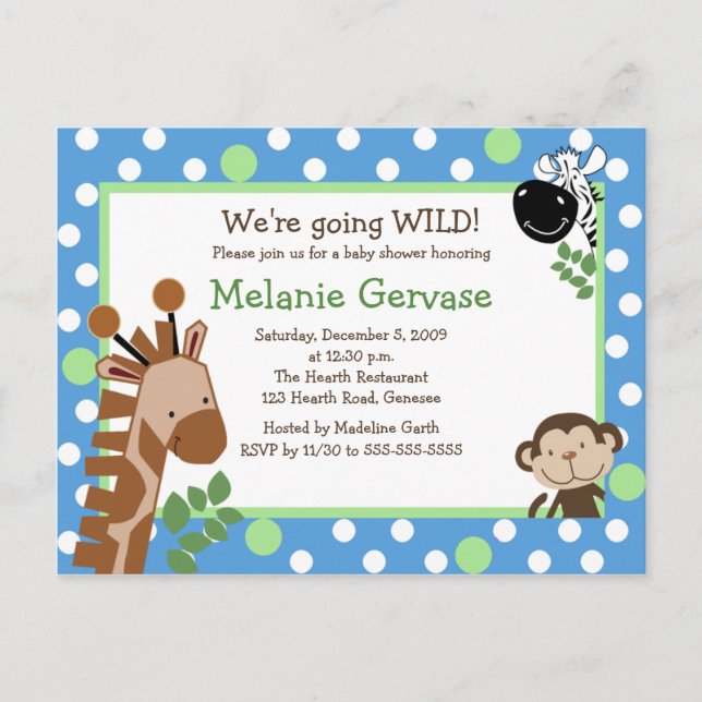 JUNGLE SAFARI ADVENTURE BLUE Baby Shower Invite (Front)