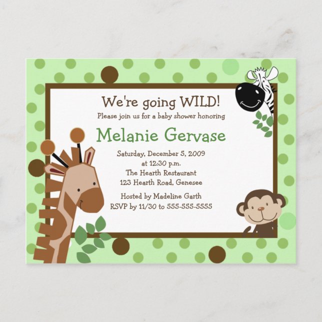 JUNGLE SAFARI ADVENTURE Green Baby Shower Invite (Front)