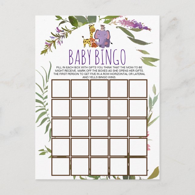 Jungle Safari Animal Baby shower Carte Bingo (Devant)
