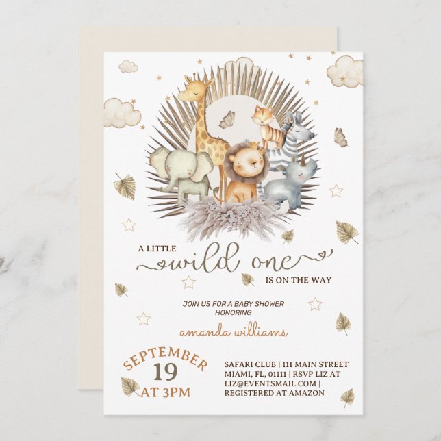 Jungle Safari Animal Baby Shower  Invitation (Front/Back)