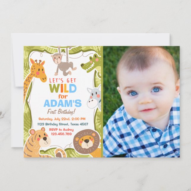 Jungle Safari Animal Birthday Party Invitation (Front)