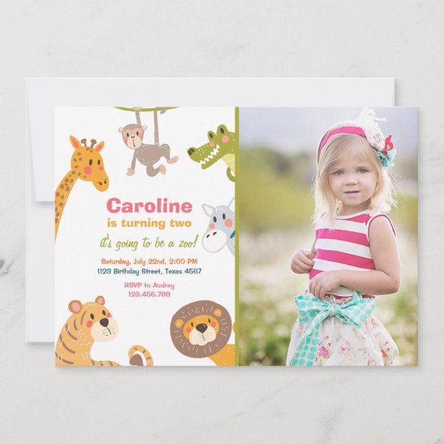 Jungle Safari Animal Birthday Party Invitation (Front)