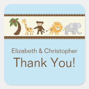 Jungle Safari Animal Blue Boy Baby Shower Square Sticker