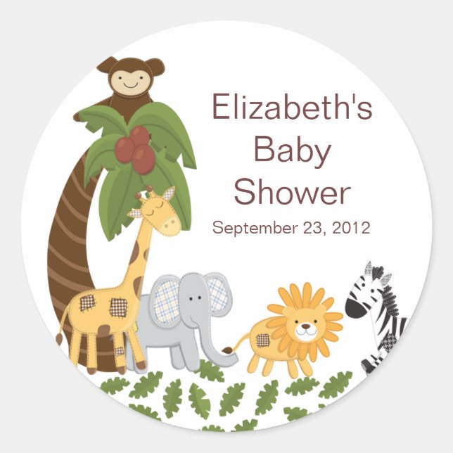 Jungle Safari Animal Neutral Baby Shower Classic Round Sticker (Front)