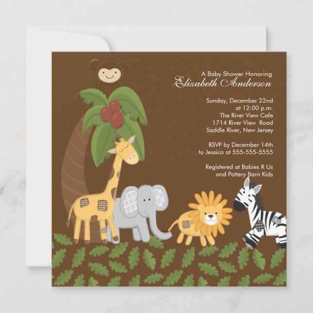Jungle Safari Animal Neutral Baby Shower Invitation (Front)