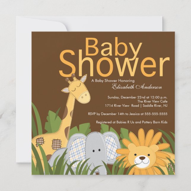 Jungle Safari Animal Neutral Baby Shower Invitation (Front)