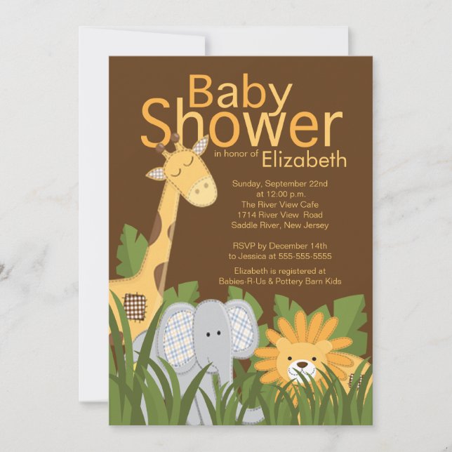 Jungle Safari Animal Neutral Baby Shower Invitation (Front)