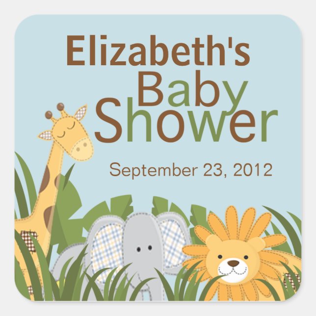 Jungle Safari Animal Neutral Baby Shower Square Sticker (Front)