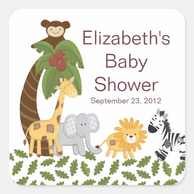 Jungle Safari Animal Neutral Baby Shower Square Sticker (Front)
