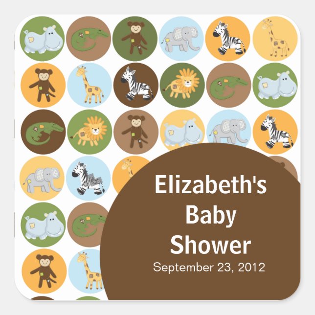 Jungle Safari Animal Neutral Baby Shower Square Sticker (Front)