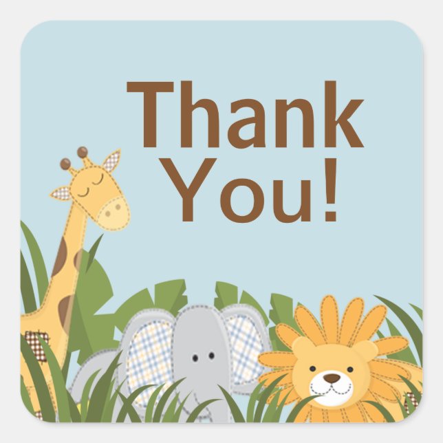 Jungle Safari Animal Neutral Baby Shower Square Sticker (Front)