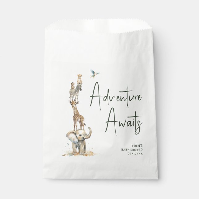Jungle Safari Animals Adventure Awaits Baby Shower Favour Bag (Front)