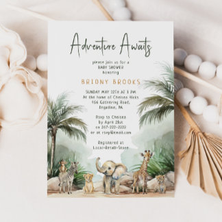 Jungle Safari Animals Adventure Awaits Baby Shower Invitation