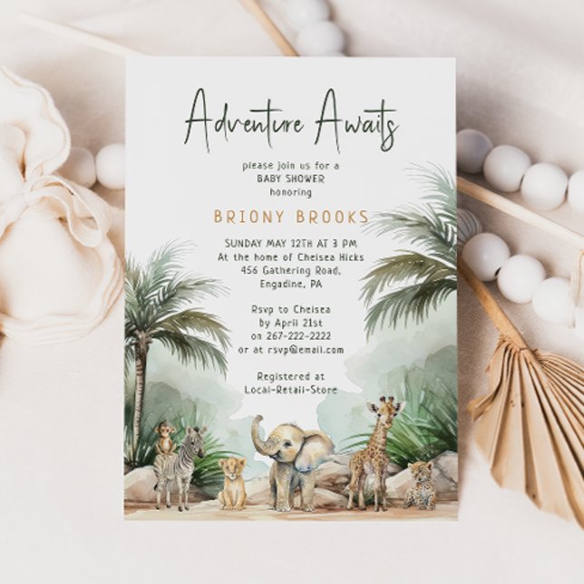 Jungle Safari Animals Adventure Awaits Baby Shower Invitation (Creator Uploaded)