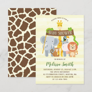 Jungle Safari Animals Baby Shower Invitation