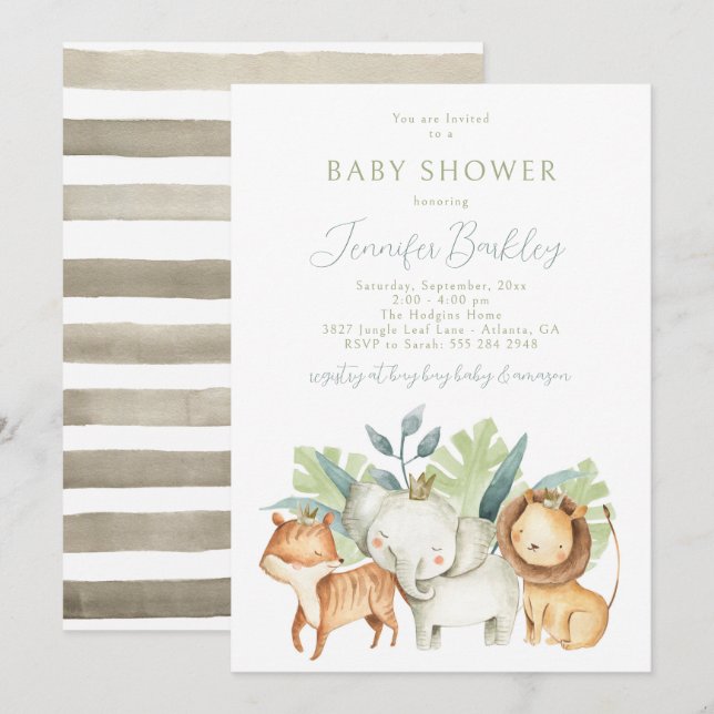 Jungle Safari Animals Baby Shower Invitation (Front/Back)