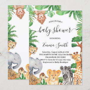 Jungle Safari Animals Baby Shower Invitation