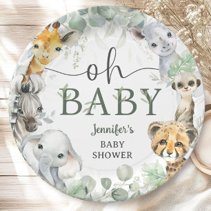 Jungle Safari Animals Baby Shower Oh Baby Paper Plate