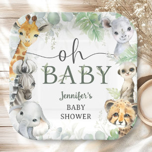 Jungle Safari Animals Baby Shower Oh Baby Paper Plate