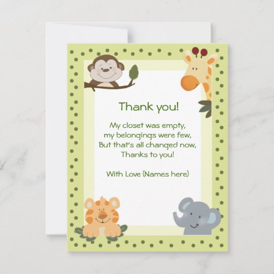 Jungle Safari Animals Baby Shower Thank You Notes Zazzle Ca