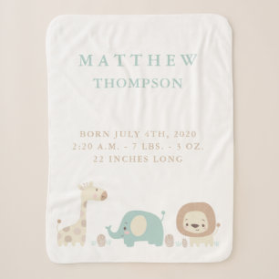 Jungle Safari Animals Birth Announcement Sherpa Blanket