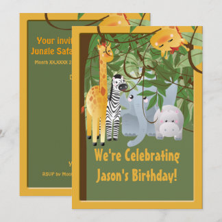 Jungle Safari  Animals Birthday Party Custom Invitation