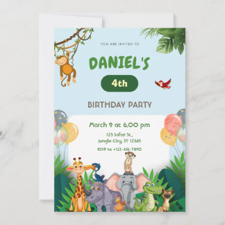 Jungle Safari Animals Birthday Party Invitation