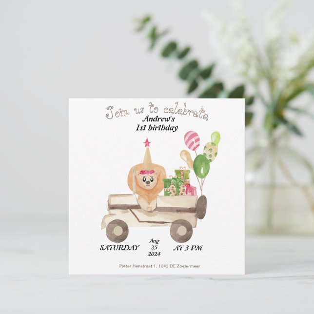 Jungle Safari Animals Birthday Party invitation  (Standing Front)