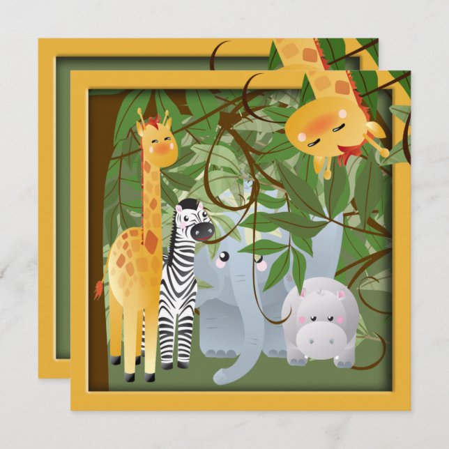 Jungle Safari  Animals Birthday Party Invite (Front/Back)