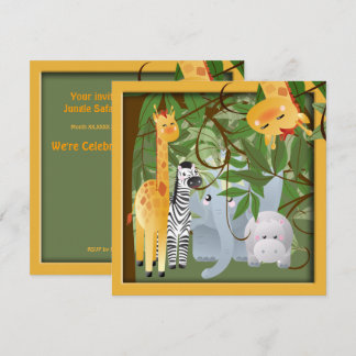 Jungle Safari  Animals Birthday Party Invite