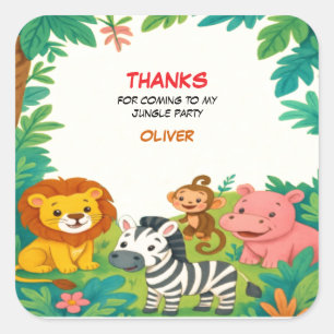 Jungle Safari Animals Birthday Thanks You Sticker