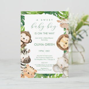 Jungle Safari Animals Boy Baby Shower  Invitation