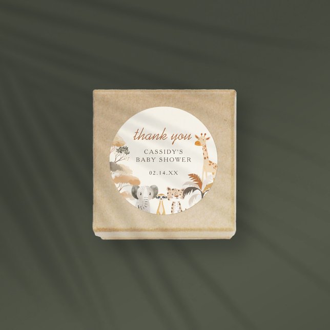 Jungle Safari Animals Boy Baby Shower Thank You Classic Round Sticker (Creator Uploaded)