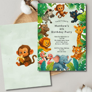 Jungle Safari Animals Boys Kids Toddler Birthday  Invitation