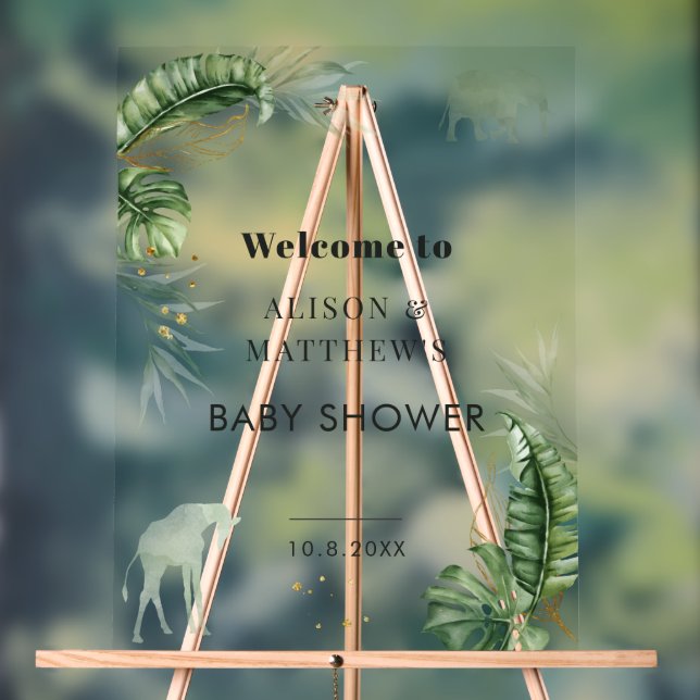 Jungle Safari Animals Couples Baby Shower Acrylic Sign (Neutral)