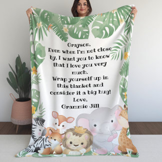 Jungle Safari Animals Custom Message Note Fleece Blanket