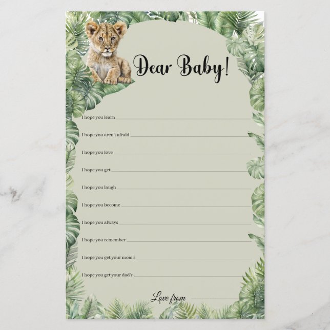 Jungle Safari Animals Dear Baby Wishes game (Front)