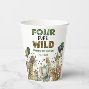Jungle Safari Animals Four Ever Wild 4th Birthday Paper Cups